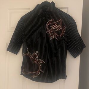 Black Striped Men's Shirt with Red Accents